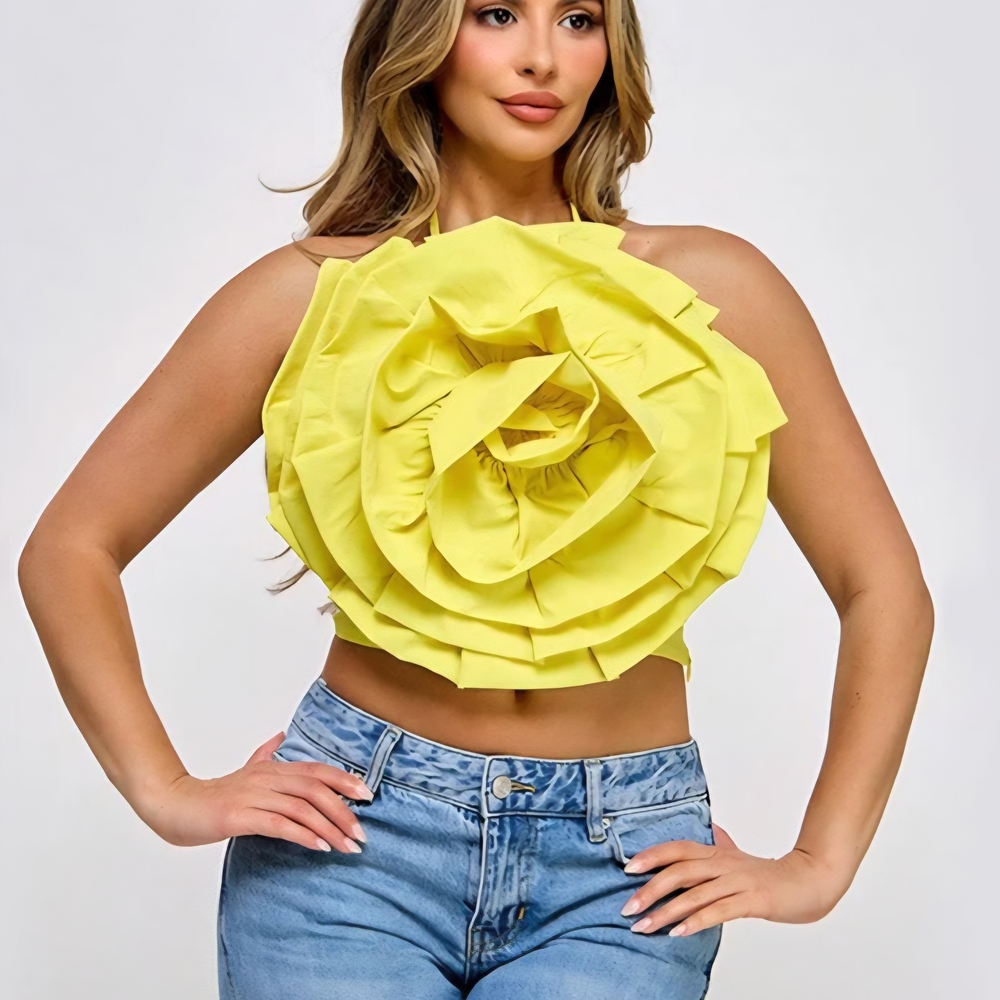 Sunshine Yellow Floral Ruffle Tank Top